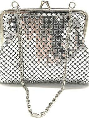 New Women Clutch Metal Mesh Purse Hand Carry Chain Fancy Elegant Evening Bag